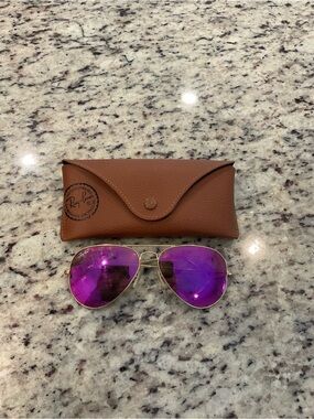 Ray-Ban Gold Frame Sunglasses with Pink Lenses